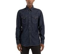 Replay Camicia di Jeans a Maniche Lunghe da Uomo in Cotone, Blu (Blu Scuro 007), L