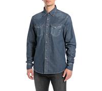 Replay Camicia in Jeans da Uomo, vestibilità Regolare, 007 Blu Scuro., M