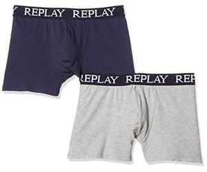 REPLAY I101005-003-N139 Boxer, con Logo (2 Pezzi) Boxer da Uomo Uomo Grey Melange/Indigo Taglia L