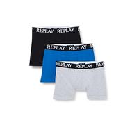 REPLAY I101102-004-N175 Boxer, con Logo (3 Pezzi) Boxer da Uomo Uomo Black/Grey Melange/Turquoise Taglia S