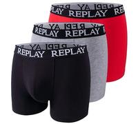 REPLAY I101102-004-N176 Boxer, con Logo (3 Pezzi) Boxer da Uomo Uomo Black/Grey Melange/Red Taglia S