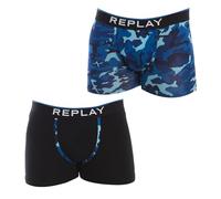 REPLAY I101195-001-N211 Boxer, con Logo e Stampa (2 Pezzi) Boxer da Uomo Uomo Black/Camouflage Blue Taglia M