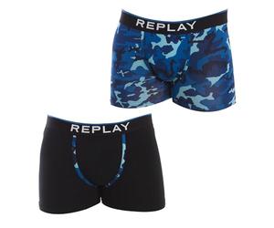 REPLAY I101195-001-N211 Boxer, con Logo e Stampa (2 Pezzi) Boxer da Uomo Uomo Black/Camouflage Blue Taglia S