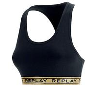 REPLAY I101304-001-B049 Reggiseno Sportivo Taglio olimpionico, con Logo e Polsino Effetto Metallico (1 Pezzo) Reggiseno Sportivo Donna Black Mel/Gold Taglia M