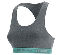 REPLAY I101304-001-J623 Reggiseno Sportivo Taglio olimpionico, con Logo e Polsino Effetto Metallico (1 Pezzo) Reggiseno Sportivo Donna Dark Grey Melange/Water Green/Dark Grey Taglia S