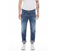REPLAY Jeans da Uomo Grover Straight Fit Aged in Cotone Biologico, Medium Blue 009, 29W x 34L