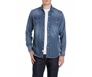 Replay M4023c Camicia, 009 Blu Medio, L Uomo