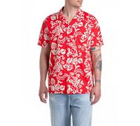 Replay M4157 Camicia, 010 Fiori Rossi/Bianchi, XS Uomo
