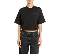 Replay Maglietta da Donna a Maniche Corte Cropped, 098 Nero, XS