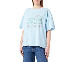 REPLAY T-Shirt Donna Manica Corta con Stampa, Blu (Aegean Sky 109), S