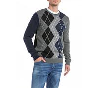 Replay Uk2513 Maglione, 010 Jacquard Grigio Mel/Nero/Bianco, M Uomo