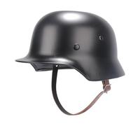 Replica Classica Dell'elmetto D'acciaio M35 Dell'esercito Tedesco Della Seconda Guerra Mondiale, Elmetto Della Prima Guerra Mondiale con Fodera in Pelle e Sottogola in Pelle(Black)
