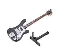 Replica di basso elettrico in miniatura nera, modello di strumento musicale in miniatura con supporto e regalo in legno, squisito ornamento artigianale per la decorazione della