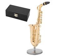 Replica di Sassofono Contralto in Miniatura con Ornamenti Modello di Strumento Placcato in Oro con Supporto e Custodia