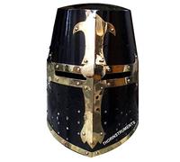 Replica nautica Hub medievale Crusader Halloween Templar Knight casco con finitura nera in ottone