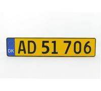 REPLICA targa auto Denmark Danish con testo e numeri 52x11 TOP QUALITA1