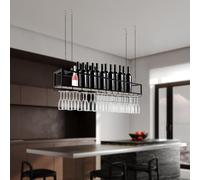 Repomanda, Scaffale da appendere per vino, 120 x 25 x 22 cm, montaggio a soffitto, con 4 catene, regolabile in altezza, stile vintage, per bottiglie di vino, ideale per bar, ristorante, cucina, alta