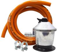 Reporshop - Kit Completo per Installazioni di Gas Butano e Propano - Regolatore di Gas con Portata 2,5 kg/h - Tubo Flessibile per Butano 1,5 m Diametro 9-15 mm - 2 Morsetti