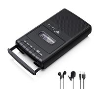 Reproductor Cassette Portatile,Registratore Lettore Cassette USB Portatile con Microfono Autonomo, Altoparlante Integrato, Uscita per Cuffie, Maniglia per Trasporto, Nero