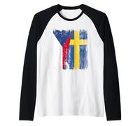 Repubblica Ceca Svezia Mezza Bandiera Ceco Radici Svedesi Maglia con Maniche Raglan