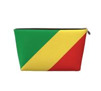 Repubblica del Congo - Beauty case da viaggio in pelle, riutilizzabile, organizer per cosmetici e accessori per il trucco, custodia con cerniera per la conservazione quotidiana, oro, taglia unica