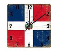 Repubblica Dominicana Orologio quadrato in legno con bandiera della Repubblica Dominicana Orologio da parete da 35 pollici silenzioso senza ticchettio orologio a batteria per ufficio soggiorno