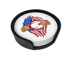 Repubblica Turca di Cipro del Nord Blood Inside Me Sottobicchiere rotondo in pelle antimacchia e antiscottatura Proteggi il desktop 6 pezzi 4 pollici