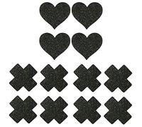 REQAG 6 Paia di Adesivi per Capezzoli Adesivi per Capezzoli Monouso per San Valentino Copricapezzoli Adesivi per Il Potenziamento del Petto Segreto Nero Sexy Croce e Forma di Cuore