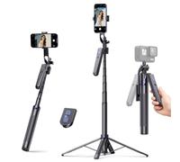 REQO Treppiede per iPhone da 180 cm, rotazione a 360 gradi, con telecomando, supporto per telefono che segue i tuoi movimenti per Android, live, registrazione video (nero)
