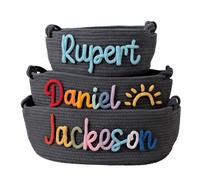 REQTYUI Cesto per il nome personalizzato per neonati, in corda di cotone ricamato, organizer per pannolini e asilo, regalo per neonati e bambini, regalo per baby shower, compleanno, Pasqua (grigio