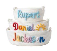 REQTYUI Cesto Personalizzato con Nome del Bambino - Organizer in Corda di Cotone Ricamata Personalizzato, Portapannolini e Contenitore per Cameretta Regalo per Neonati, Bambini - Baby Shower
