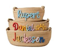 REQTYUI Cesto personalizzato per il nome del bambino - Organizer in corda di cotone ricamato personalizzato, cestino per pannolini e contenitore per cameretta, regalo per neonati e bambini, regalo per