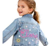 REQTYUI Chaqueta de mezclilla personalizada hecha a mano para niños pequeños - Denim de algodón suave | Nombre de ganchillo personalizado, unisex, regalo de baby shower (cappotto,12-18 mesi)
