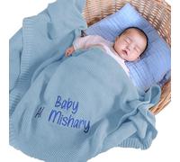 REQTYUI Coperte personalizzate per neonati: le coperte lavorate a maglia con nome ricamato personalizzato sono il regalo per neonati, neonati e bambine