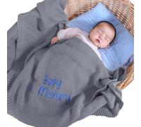 REQTYUI Coperte personalizzate per neonati: le coperte lavorate a maglia con nome ricamato personalizzato sono il regalo per neonati, neonati e bambine