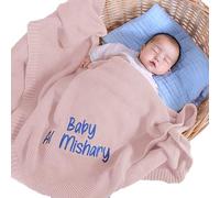 REQTYUI Coperte personalizzate per neonati: le coperte lavorate a maglia con nome ricamato personalizzato sono il regalo per neonati, neonati e bambine