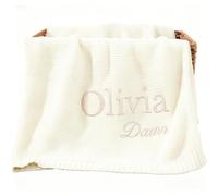 REQTYUI Couverture en tricot épais et doux de 40x30 pouces - Personalizzabile à la main, sans nom Geschenk für Kleinkinder (Weiß)