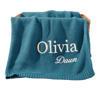 REQTYUI Couverture en tricot épais et doux de 40x30 pouces - Personalizzabile à la main, sans nom Geschenk für Kleinkinder (Blauer Voir)