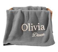 REQTYUI Couverture en tricot épais et doux de 40x30 pouces - Personalizzabile à la main, sans nom Geschenk für Kleinkinder (Grau)