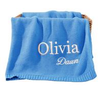 REQTYUI Couverture en tricot épais et doux de 40x30 pouces - Personalizzabile à la main, sans nom Geschenk für Kleinkinder (Blau)