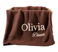 REQTYUI Couverture en tricot épais et doux de 40x30 pouces - Personalizzabile à la main, sans nom Geschenk für Kleinkinder (Kaffee)