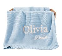 REQTYUI Couverture en tricot épais et doux de 40x30 pouces - Personalizzabile à la main, sans nom Geschenk für Kleinkinder (Himmelblau)