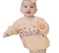 REQTYUI Maglione Personalizzato per Bambini con Nome Ricamato - Pullover Invernale a Maniche Lunghe con monogramma, Abbigliamento Caldo per Bambini