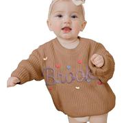 REQTYUI Maglione Personalizzato per Bambini con Nome Ricamato - Pullover Invernale a Maniche Lunghe con monogramma, Abbigliamento Caldo per Bambini (IT, età, 0 Mesi, 6 Mesi, Marrone (Brown))