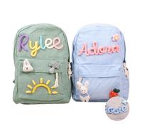 REQTYUI Zaino personalizzato in velluto a coste, borsa da scuola estetica con nome ricamato personalizzato, borsa per libri monogramma per bambini e bambini, Grigio, Large, Casual