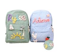 REQTYUI Zaino personalizzato in velluto a coste, borsa scolastica estetica, borsa monogramma per bambini e bambini, verde