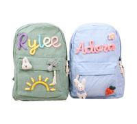 REQTYUI Zaino personalizzato in velluto a coste, borsa scolastica estetica, borsa monogramma per bambini e bambini, cachi.