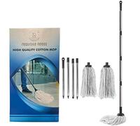 Requisite Needs Mocio per pavimenti in cotone lungo 120 cm, con testa e manico staccabili, design ergonomico, leggero e facile da usare, include 2 teste in cotone