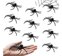 Reroon 10 PCS Halloween Spider Party Decorations Plastic Toys | Black Tiny Fake Spider Web Decor | Realistic Fun Toys Prank Props Scare Practical Surprise Joke Party Decor| 9.4 x 5.8 cm
