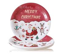 Reroon 50 Count Christmas Paper Plates Set | Disposable Dinner Plates Tableware Xmas Balls Snowflake Elk | 9" Round Plates for Kitchen Picnic Christmas Party Decorations